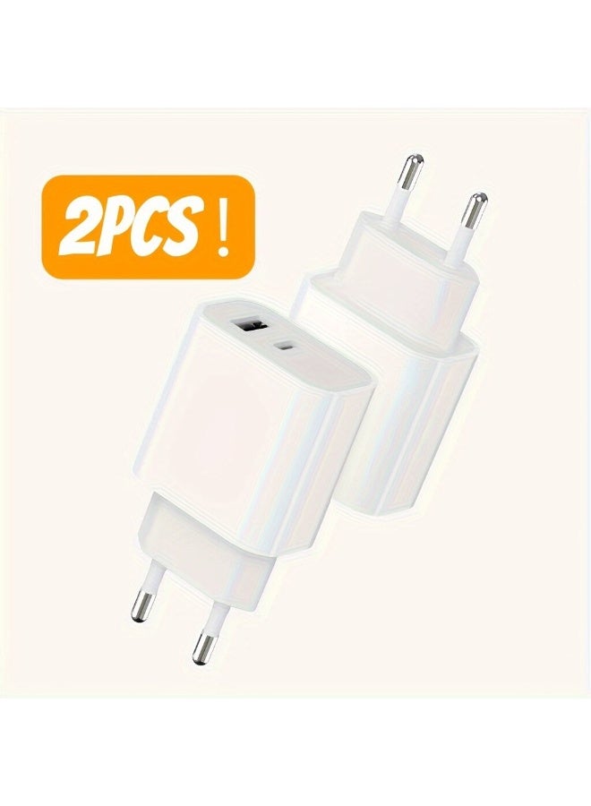 2-Pack 20W USB-C PD Fast Wall Charger Plug – Type-C Power Delivery Quick Charger Adapter Compatible with iPhone 15 14 13 12 Pro Max, iPad Air, Galaxy S24 S23 S22 Ultra, Pixel, More – Compact & Portable