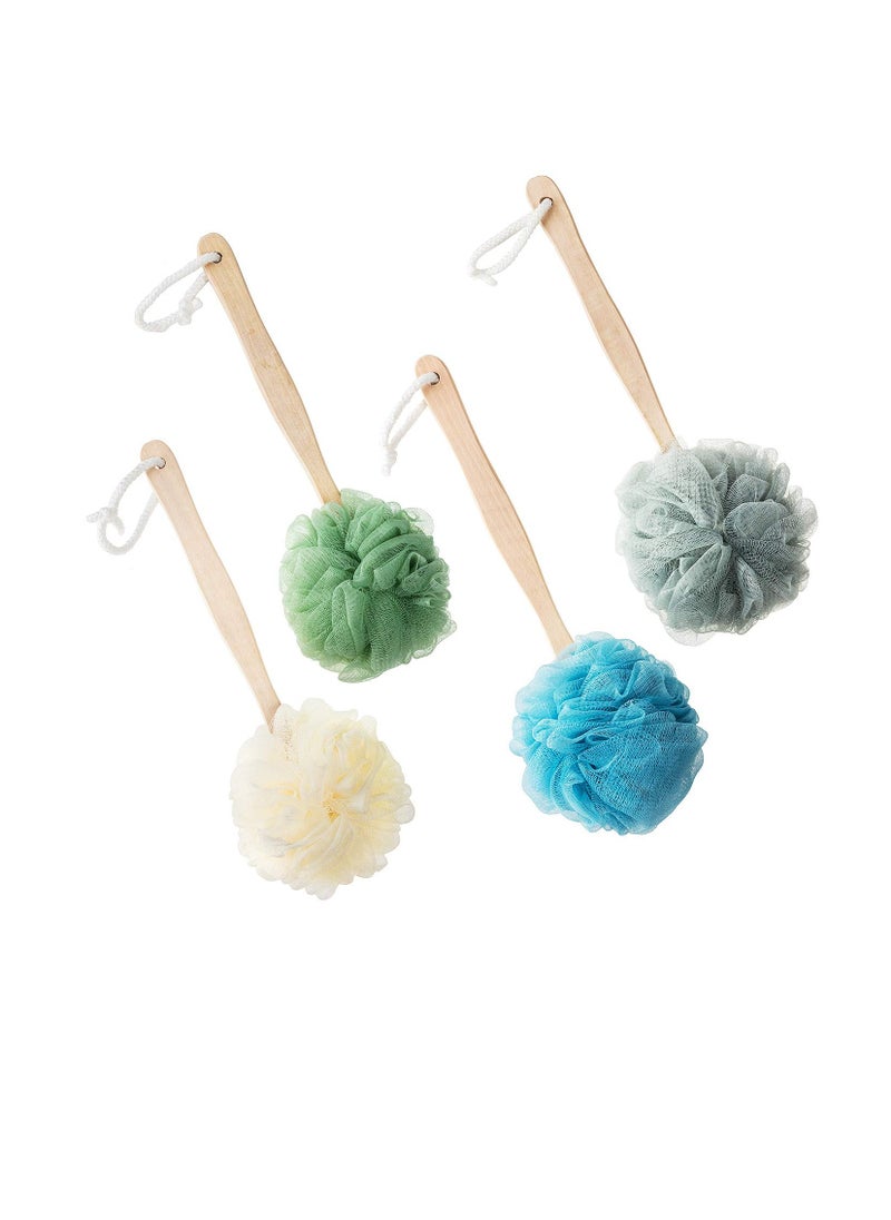 SWSTINLING - 4 Pack Large Bath Puff Loofah Sponge With Long Handle Shower Loofah, Bath Body Back Brush, Spa Brush for Women and Men(4 Color) - Image 1