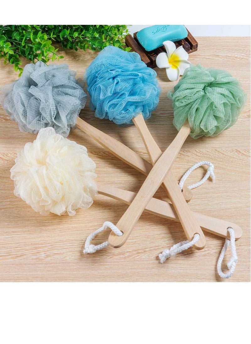 SWSTINLING - 4 Pack Large Bath Puff Loofah Sponge With Long Handle Shower Loofah, Bath Body Back Brush, Spa Brush for Women and Men(4 Color) - Image 1