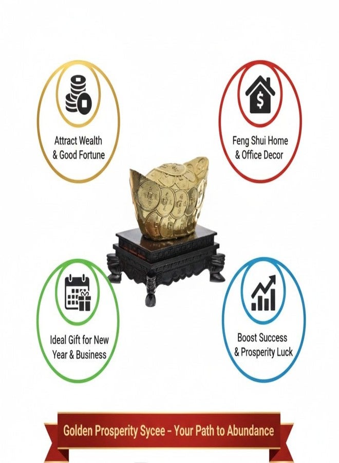 Tej Gifts Golden Prosperity Chinese Sycee - Traditional Feng Shui Gold Ingot (Yuan Bao) for Wealth, Success & Good Luck - Decorative Wealth Symbol for Home, Office & Cashier Desk - Small Gold Ornament - Image 4