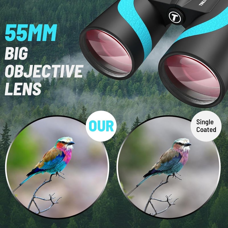 Tinllaans 15x55 UHD Binoculars for Adults High Powered with Phone Adapter - Large View, BAK4 Prism, Waterproof, Lightweight for Bird Watching, Hunting, Cruise, Travel, Camping (Blue) - Image 4