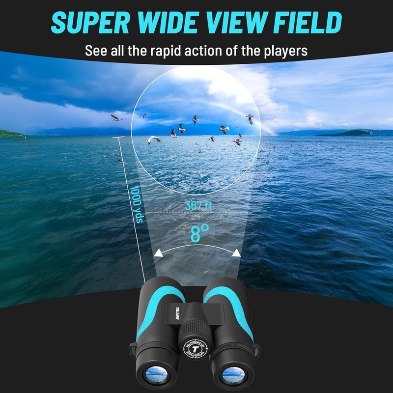Tinllaans 15x55 UHD Binoculars for Adults High Powered with Phone Adapter - Large View, BAK4 Prism, Waterproof, Lightweight for Bird Watching, Hunting, Cruise, Travel, Camping (Blue) - Image 3