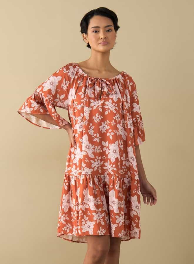 Splash FAV All-Over Floral Print Satin Night Dress with Extended Sleeves  - Image 1
