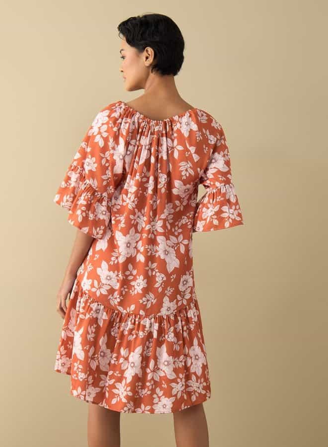 Splash FAV All-Over Floral Print Satin Night Dress with Extended Sleeves  - Image 3