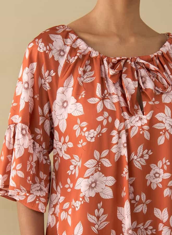 Splash FAV All-Over Floral Print Satin Night Dress with Extended Sleeves  - Image 4