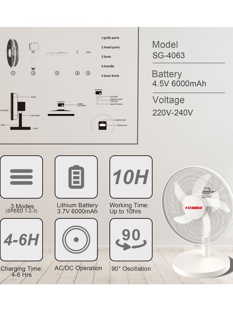 Stargold 12 Inch Rechargeable Table Fan With 4 SMD LED Light - Image 5