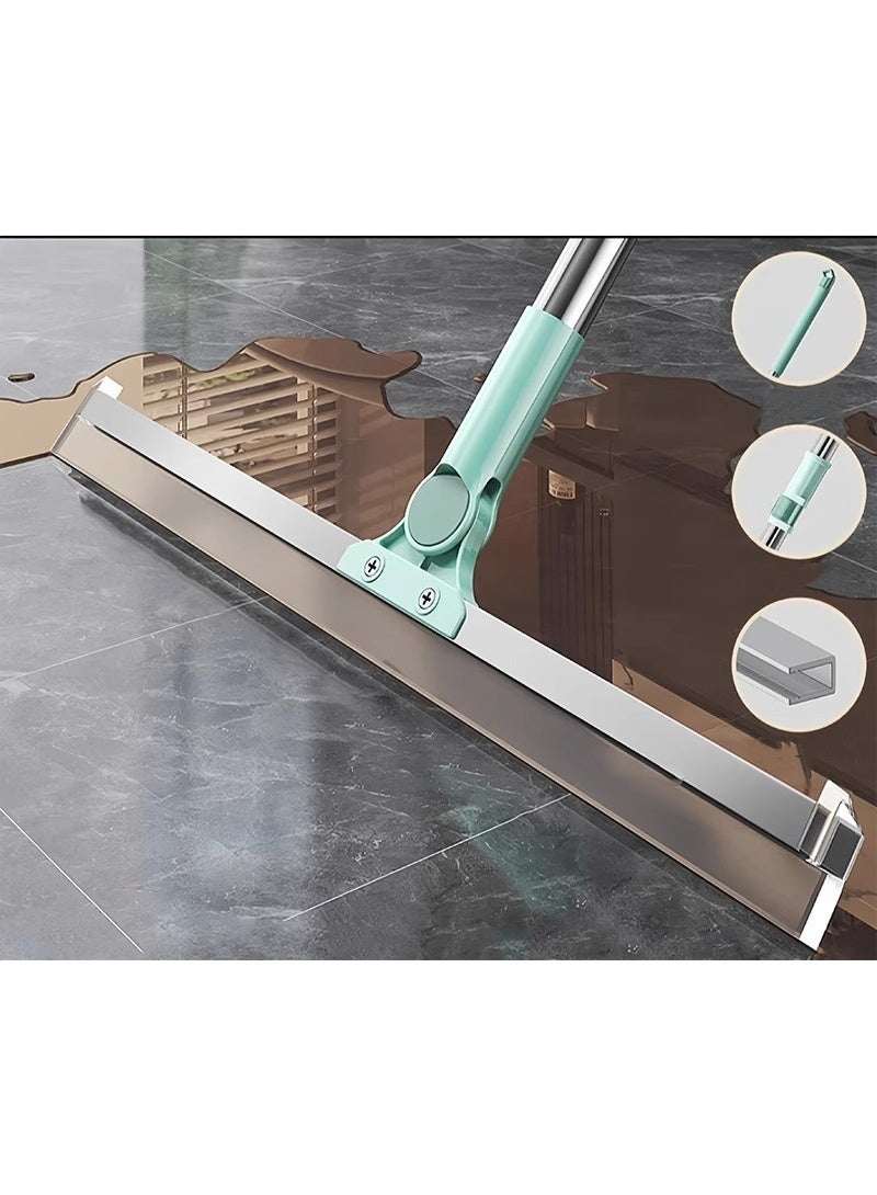 الفولاذ المقاوم للصدأ أرضية مسحات 180 درجة الدوار السحر المطاط مسحة المنزل Squeegee أداة تنظيف مسحة مسحة لإزالة شعر الحيوانات الأليفة لتنظيف الزجاج، الغبار الدقيق، الشعر، السائل، بقع الماء (50 سم) - Image 1
