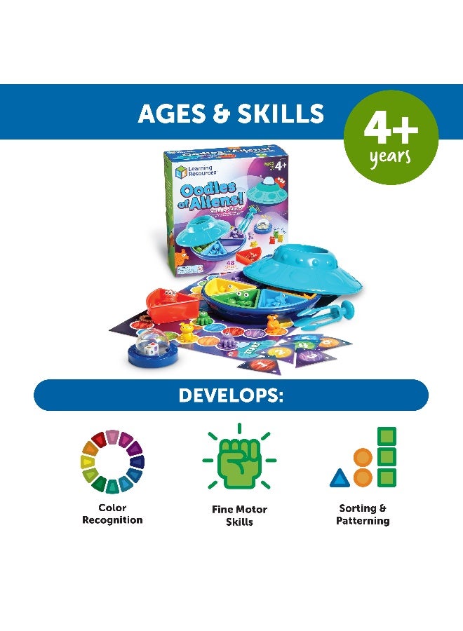 Learning Resources Oodles Of Aliens! Sorting Saucer, Fine Motor & Sorting Game For Kids, 48 Pieces, Ages 4+ - Image 5