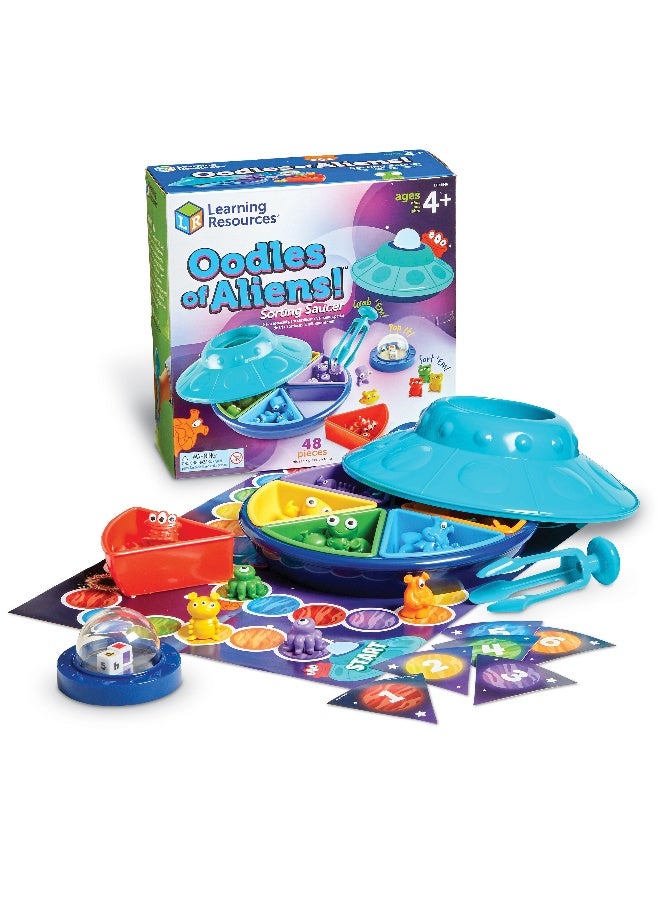 Learning Resources Oodles Of Aliens! Sorting Saucer, Fine Motor & Sorting Game For Kids, 48 Pieces, Ages 4+ - Image 1