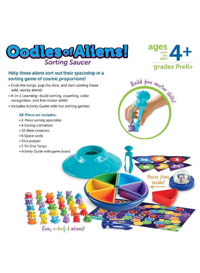 Learning Resources Oodles Of Aliens! Sorting Saucer, Fine Motor & Sorting Game For Kids, 48 Pieces, Ages 4+ - Image 4