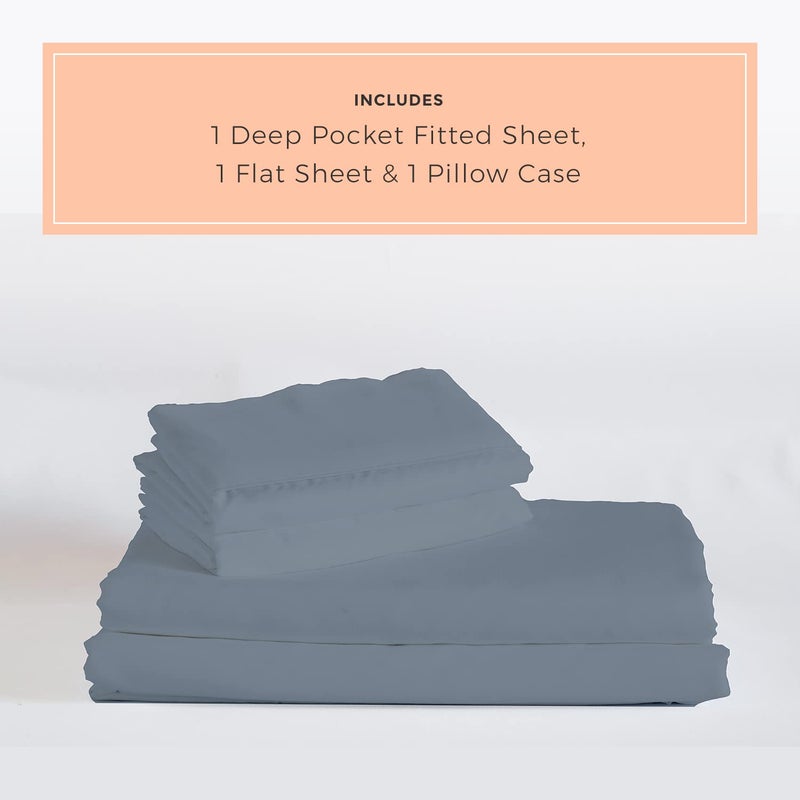 PeachSkinSheets PeachSkinSheets French Blue Sheet Set - 1500tc Level of Softness - Extra Soft Cooling Sheets for Hot Sleepers and Night Sweats - Twin  - Image 2