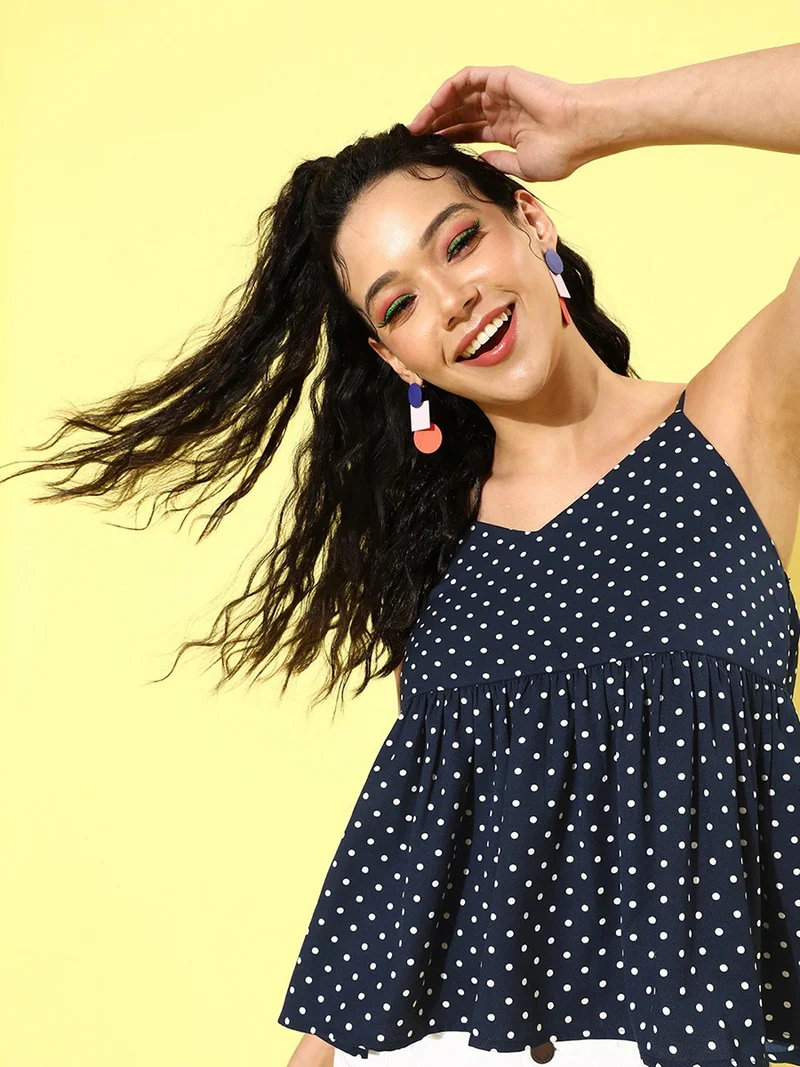 Styli Sleeveless Polka Dot Print Regular Length Cami Top