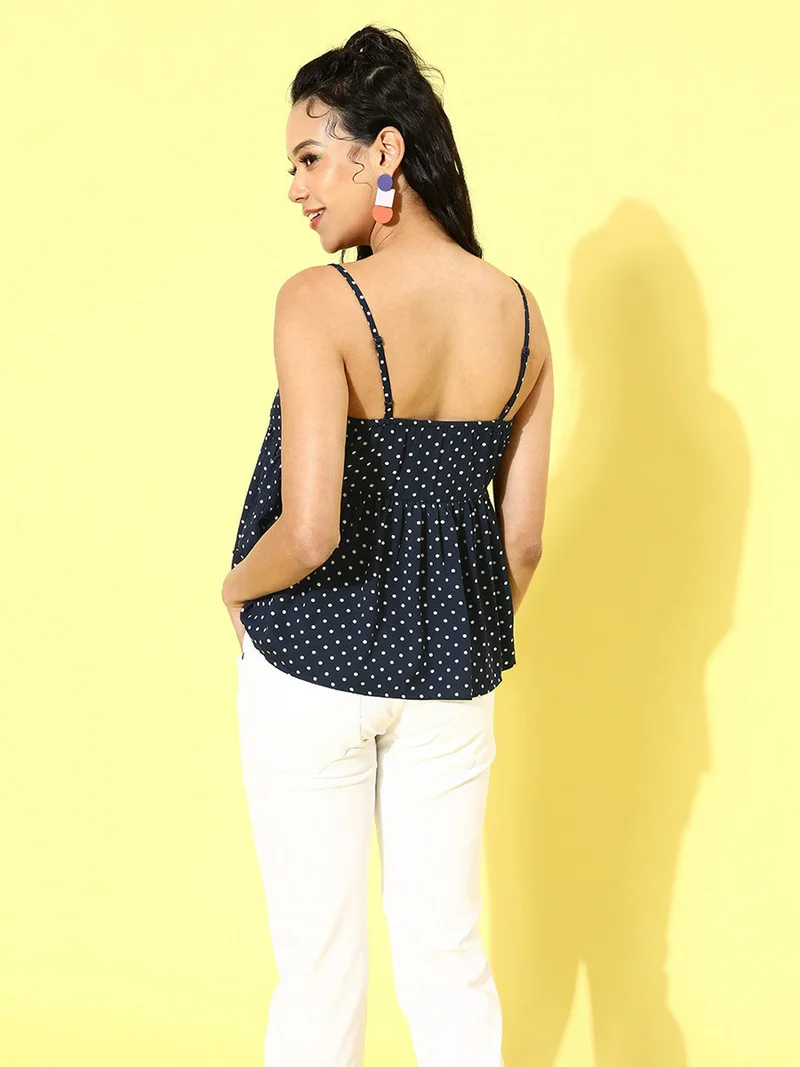 Styli Sleeveless Polka Dot Print Regular Length Cami Top