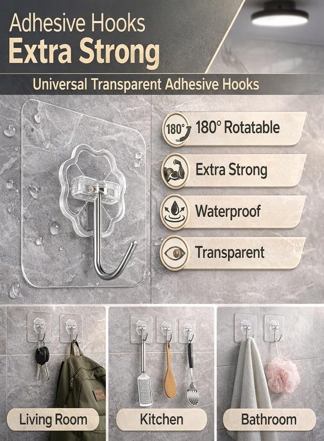 BRAVIK Self Adhesive Wall Hooks - Heavy Duty Wall Hooks for Hanging | Nail Free Sticky Hooks for Wall Heavy Items Without Drilling, Transparent Wall Hanger Flower Hook - (Flower Hook (5 Piece)) - Image 3