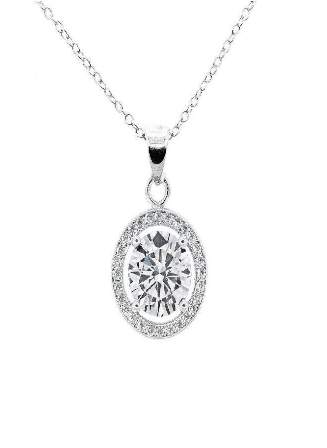 Cate & Chloe - Cate & Chloe Blake 18k White Gold Plated Pendant Necklace | Halo Silver Necklaces with Round Cut Cubic Zirconia, Womens Silver Jewelry, Hypoallergenic, GIft for Her - Image 1