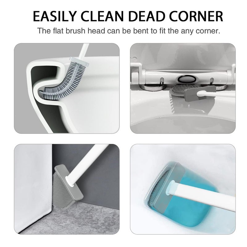 Zerolex Silicon Toilet Brush with Slim Holder Flex Toilet Brush Anti-drip Set Toilet Bowl Cleaner Brush, No-Slip Long Handle Soft Silicone Toilet Brush with Wall Hook (Toilet Brushes) - Image 2