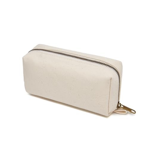 YONBEN Pencil Case Cotton Canvas Pen Pouch Bag Lightweight and Stylish Ideal for Organizing Stationery Beige - Image 1