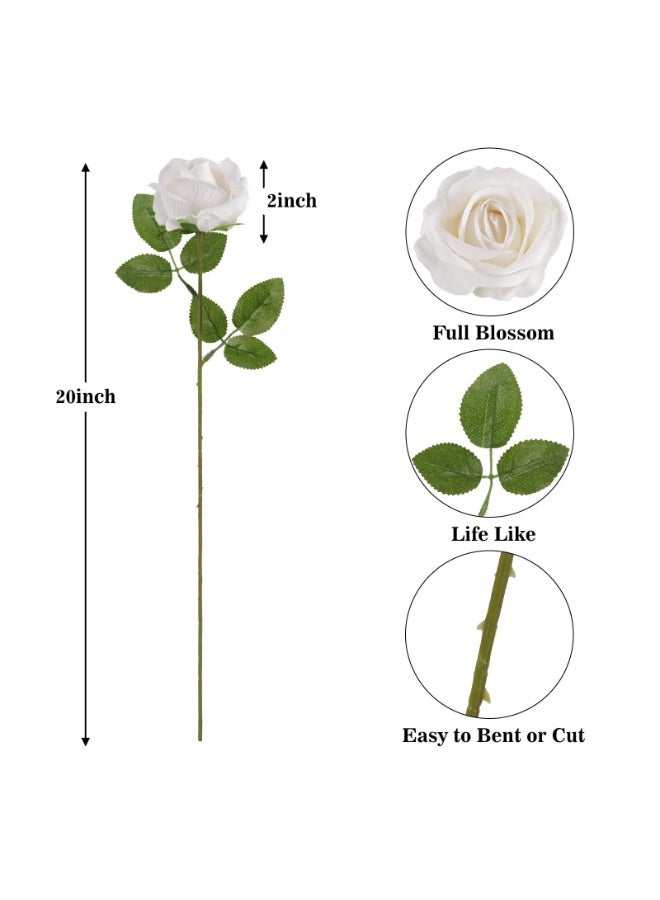 لففا وردة صناعية من الحرير، 15 قطعة من زهور الورد البيضاء الصناعية، باقة ورود صناعية طويلة الساق لتزيين حفلات المنزل في عيد الميلاد وقطعة مركزية للطاولة - Image 2