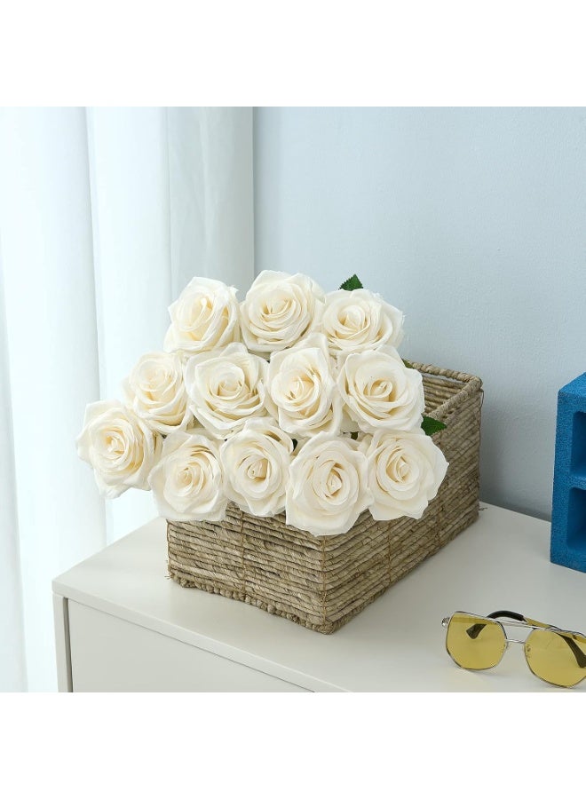 لففا وردة صناعية من الحرير، 15 قطعة من زهور الورد البيضاء الصناعية، باقة ورود صناعية طويلة الساق لتزيين حفلات المنزل في عيد الميلاد وقطعة مركزية للطاولة - Image 5