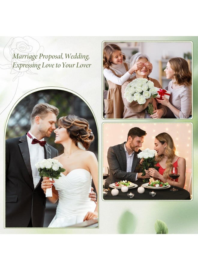 لففا وردة صناعية من الحرير، 15 قطعة من زهور الورد البيضاء الصناعية، باقة ورود صناعية طويلة الساق لتزيين حفلات المنزل في عيد الميلاد وقطعة مركزية للطاولة - Image 4