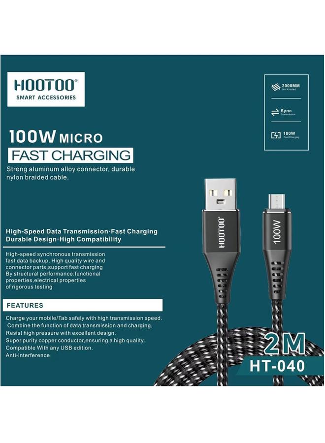 HooToo 100W Micro Fast Charging Strong Aluminum Alloy Connector Durable Nylon Braided Cable High Speed Data Transmission  - Image 2