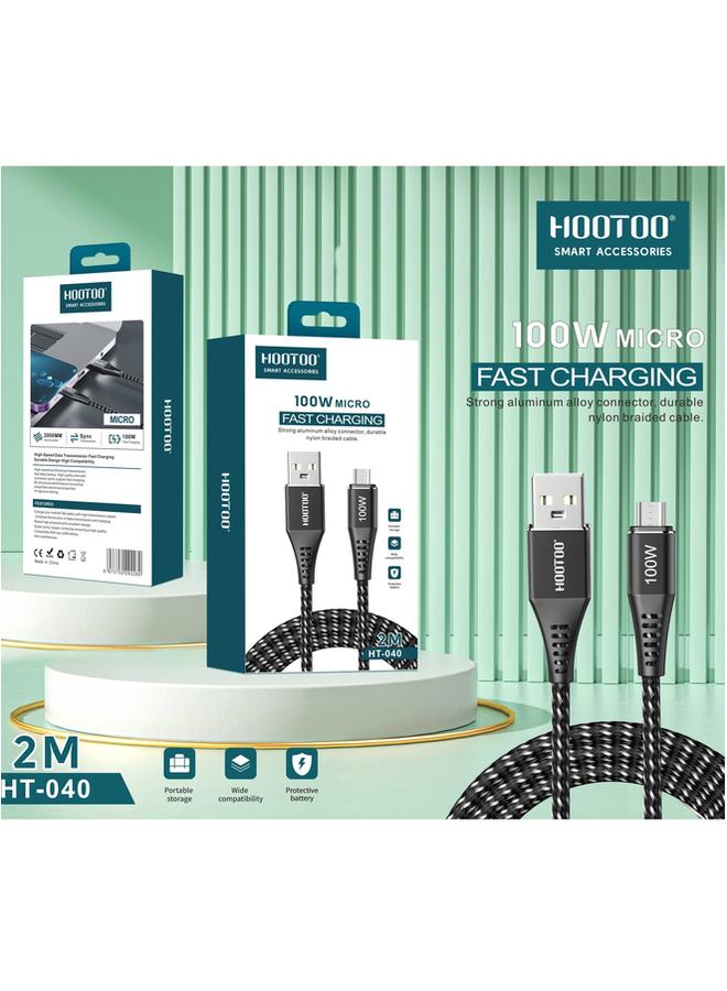 HooToo 100W Micro Fast Charging Strong Aluminum Alloy Connector Durable Nylon Braided Cable High Speed Data Transmission  - Image 3