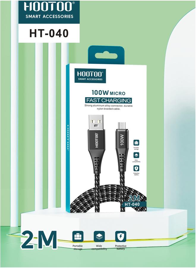HooToo 100W Micro Fast Charging Strong Aluminum Alloy Connector Durable Nylon Braided Cable High Speed Data Transmission  - Image 1