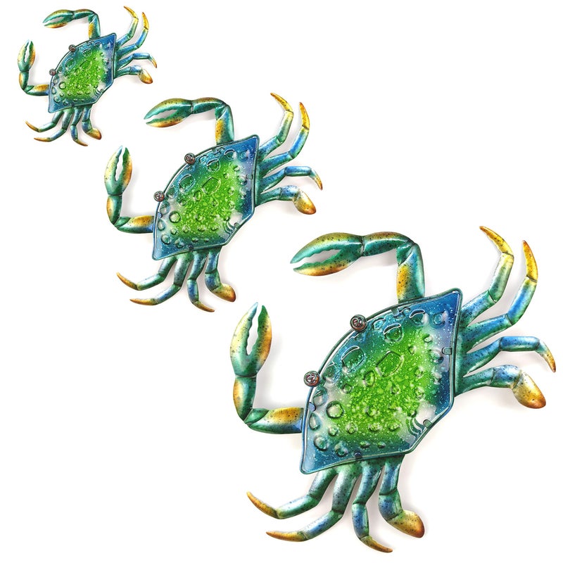 JOYBEE HOME&GARDEN JOYBee 3Pcs 18inch 13inch 9inch Large Coastal Ocean Metal Crab Wall Art Decor Family Set Christmas DecorationsDecoration for Outdoor Indoor Bathroom Kitchen Garden Bedroom Patio 