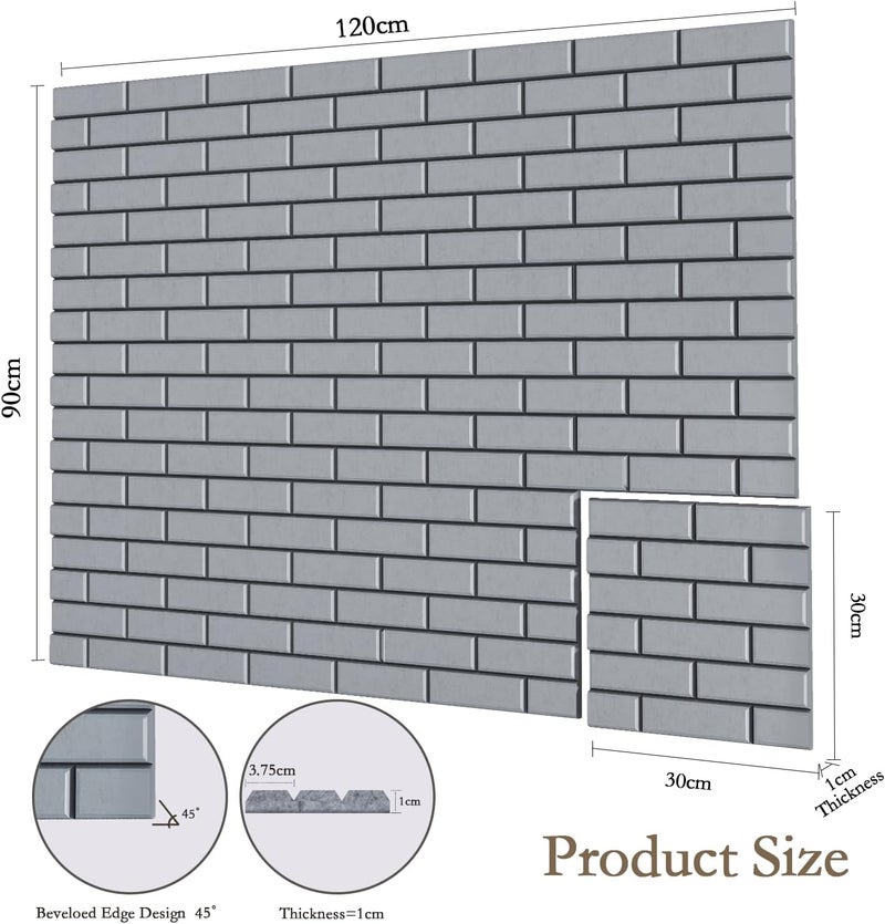 Jber 12-Piece Self-Adhesive Acoustic Panels, Brick Soundproofing Plates, High-Density Acoustic Wall Panels for Recording Studios, Playrooms, Home, Office, 30 x 30 x 1 cm, Grey - Image 3