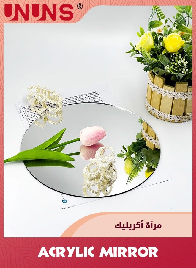 UNUNS 8''(20.5cm) Circle Shape Mirror For Room Decor,Acrylic Mirror With Wood Stand,Frameless Makeup Mirror For Desk Decor,Unique Decor For Bedroom Accessories,Round - Image 2