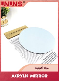 UNUNS 8''(20.5cm) Circle Shape Mirror For Room Decor,Acrylic Mirror With Wood Stand,Frameless Makeup Mirror For Desk Decor,Unique Decor For Bedroom Accessories,Round  - Image 3