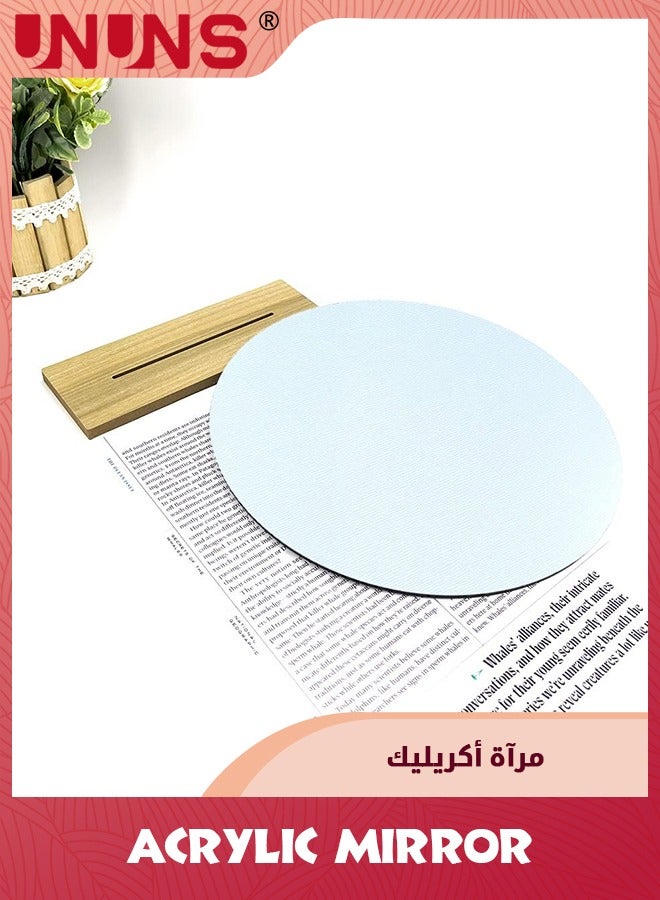 UNUNS 8''(20.5cm) Circle Shape Mirror For Room Decor,Acrylic Mirror With Wood Stand,Frameless Makeup Mirror For Desk Decor,Unique Decor For Bedroom Accessories,Round - Image 3