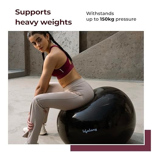 Lifelong LLFAGB65BL Gym Ball for Exercise Anti Burst Exercise Ball with Foot Pump for Workout Yoga Ball for Women and Men Swiss Ball for Balance Stability Training, Birthing Ball for Pregnancy, Black - Image 5