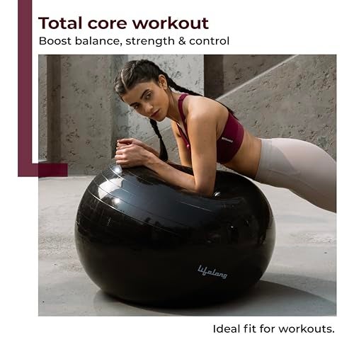Lifelong LLFAGB65BL Gym Ball for Exercise Anti Burst Exercise Ball with Foot Pump for Workout Yoga Ball for Women and Men Swiss Ball for Balance Stability Training, Birthing Ball for Pregnancy, Black - Image 2