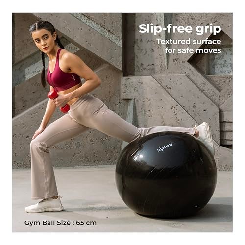 Lifelong LLFAGB65BL Gym Ball for Exercise Anti Burst Exercise Ball with Foot Pump for Workout Yoga Ball for Women and Men Swiss Ball for Balance Stability Training, Birthing Ball for Pregnancy, Black - Image 4