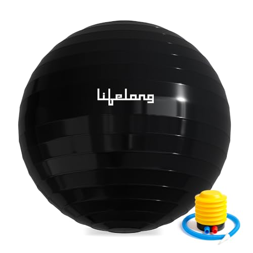 Lifelong LLFAGB65BL Gym Ball for Exercise Anti Burst Exercise Ball with Foot Pump for Workout Yoga Ball for Women and Men Swiss Ball for Balance Stability Training, Birthing Ball for Pregnancy, Black - Image 1