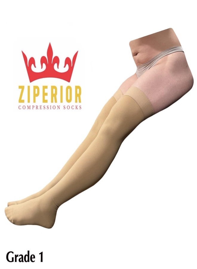 Ziperior Closed Toe Thigh High 15-20 mmHg Compression Wide Leg Inside Zipper (Small-Medium, Nude) - Image 3