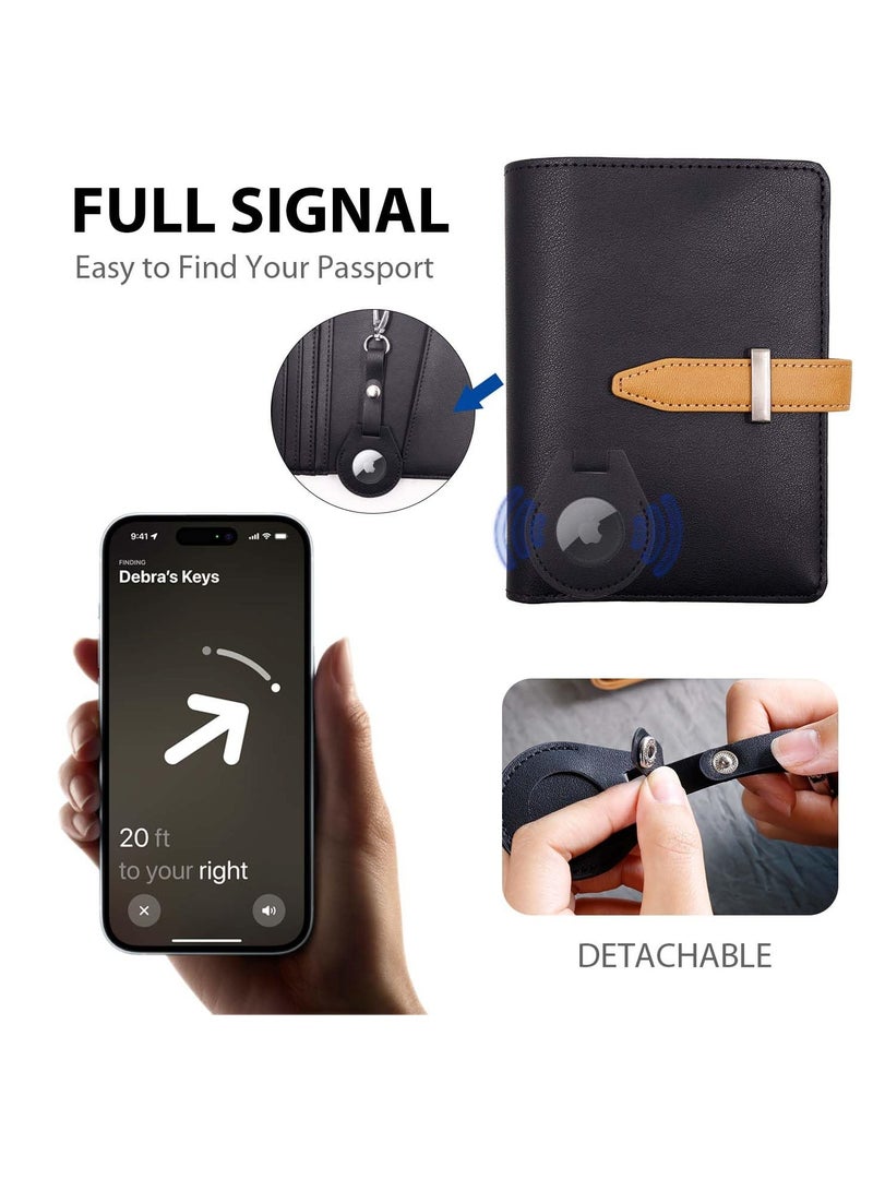 KASTWAVE Passport Holder with Airtag Slot, Airtag Passport Wallet for Men,  Mulit-Purpose RFID Blocking Slim Leather Passport Holder Case Family for Travel Anti-Lost (Black)  - Image 2