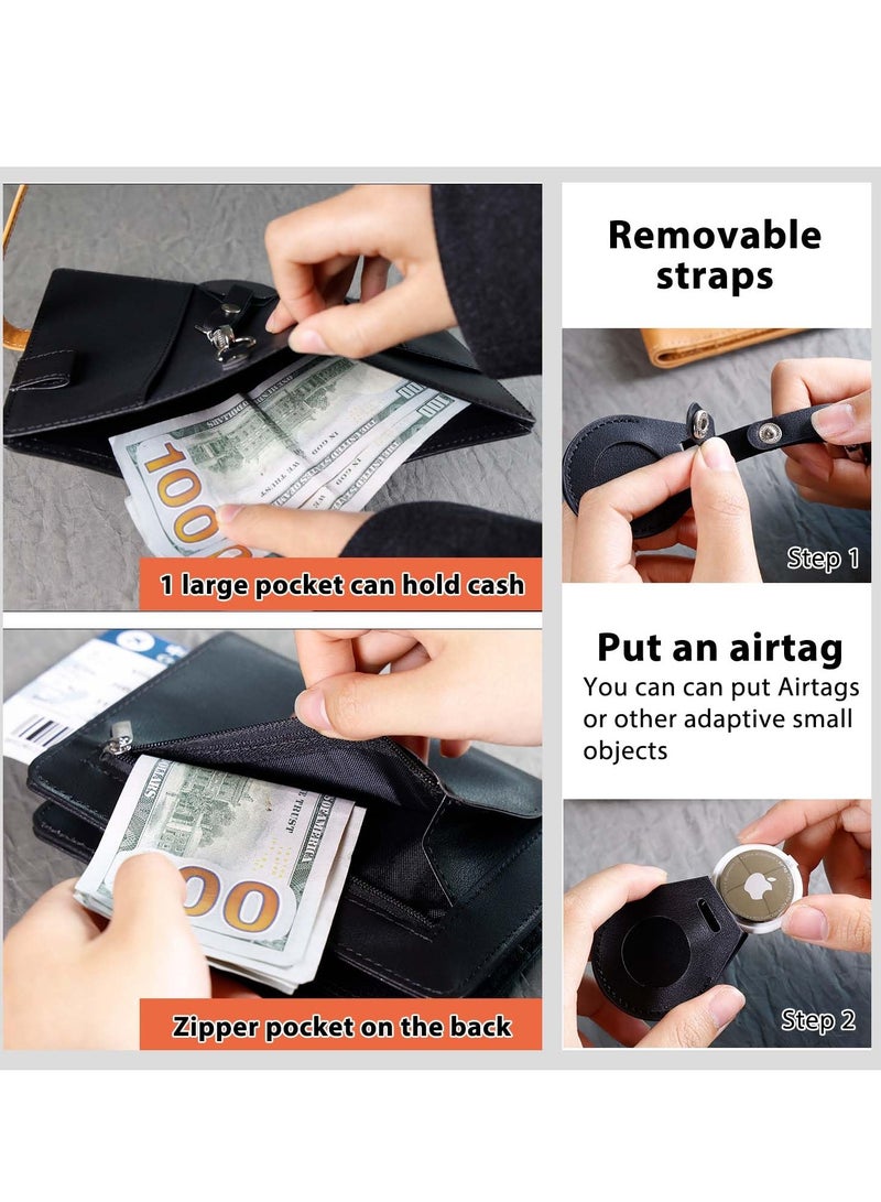 KASTWAVE Passport Holder with Airtag Slot, Airtag Passport Wallet for Men,  Mulit-Purpose RFID Blocking Slim Leather Passport Holder Case Family for Travel Anti-Lost (Black)  - Image 5