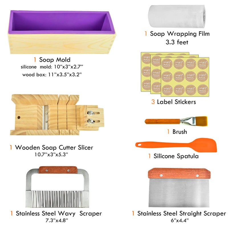 Artcome Loaf Soap Making Cutting Mold Kit Multi-Function Adjustable Wood Soap Mold Set - Rectangular Silicone Mold Set with Stainless Steel Wavy & Straight Cutter - Image 2
