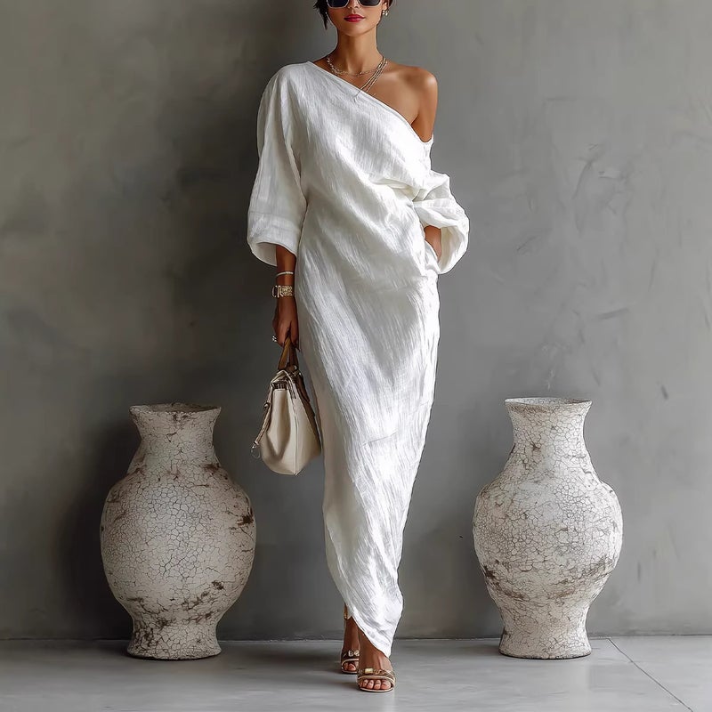 2026 Spring/Summer New Fashion High-End Women's Long Sleeve Off-Shoulder Midi Dress