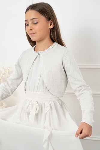 BOLEROSE Girls Long Sleeve Sparkle Cardigan Childrens Kids Bolero Shrug (Light Silver, 13-14 YRS) - Image 3