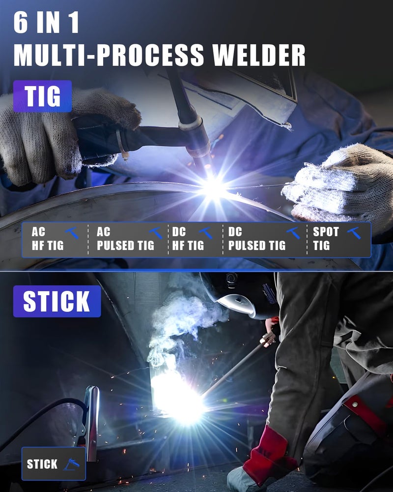 AZZUNO AC/DC TIG Welder 200A with Pulse, 110V/220V Aluminum TIG Welding Machine, ACDC TIG/PULSE TIG/SPOT TIG/Stick Welder Machine - Image 2