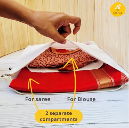 Clarkia Reusable Cotton Saree Cover with Blouse compartment big size for Storage, Wardrobe Organizer bags saree bags cotton (17x17 inches, 24) - Image 3