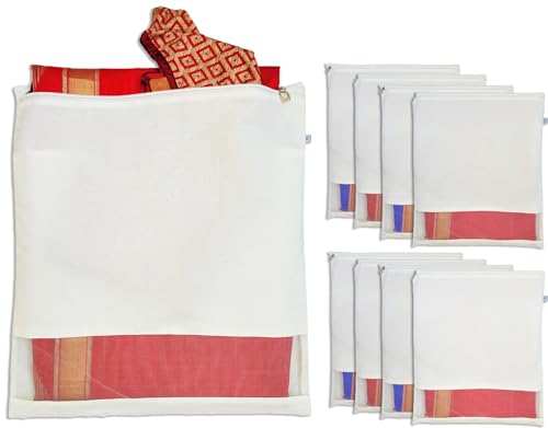 Clarkia Reusable Cotton Saree Cover with Blouse compartment big size for Storage, Wardrobe Organizer bags saree bags cotton (17x17 inches, 24) - Image 1