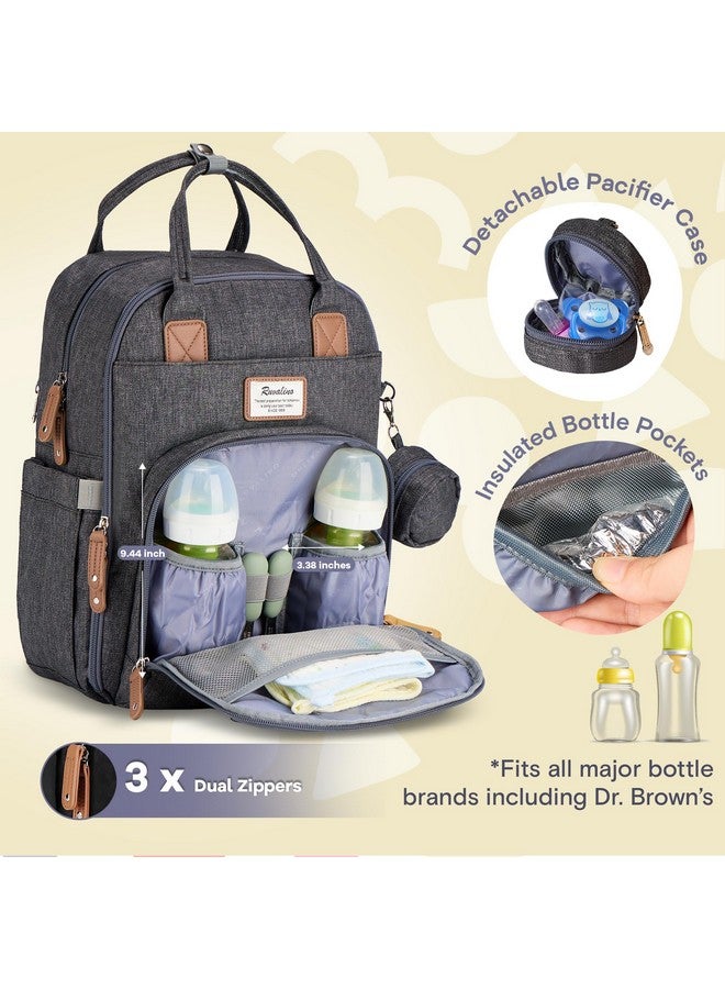 روفالينو حقيبة ظهر للحفاضات من روفالينو، حقيبة سفر متعددة الوظائف، حقائب تغيير حفاضات الأطفال، سعة كبيرة، مقاومة للماء، لون رمادي غامق - Image 2
