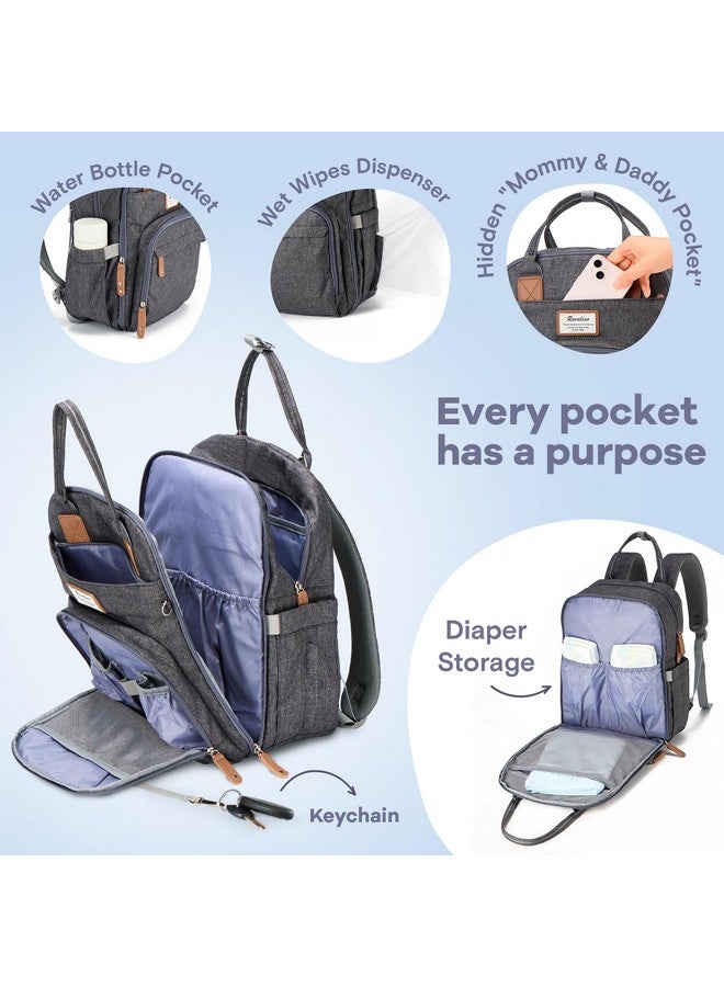 روفالينو حقيبة ظهر للحفاضات من روفالينو، حقيبة سفر متعددة الوظائف، حقائب تغيير حفاضات الأطفال، سعة كبيرة، مقاومة للماء، لون رمادي غامق - Image 3