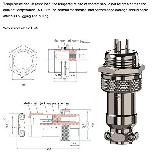 Clyxgs Aviation Plug Connector 3-Pin Male Female Panel Metal Wire Connector 16mm Socket 10PCS - Image 4