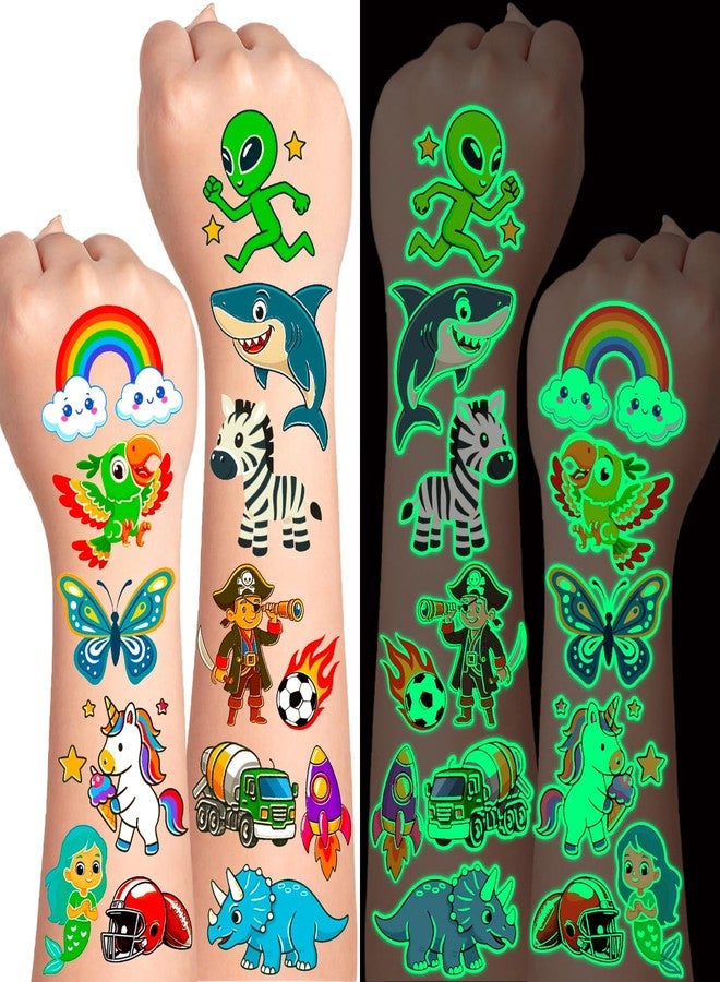 Airnogo Glow In The Dark Temporary Tattoos for Kids, 350 Mixed Styles, Goodie Bags Stuffers for Kids, Glow In The Dark Party Supplies, Include Animal, Car, Dinosaur, Alien, Ocean, Space, Mermaid, Unicorn, etc - Image 1