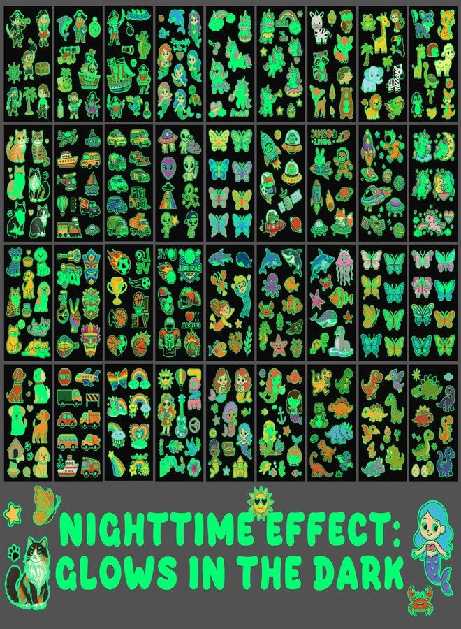 Airnogo Glow In The Dark Temporary Tattoos for Kids, 350 Mixed Styles, Goodie Bags Stuffers for Kids, Glow In The Dark Party Supplies, Include Animal, Car, Dinosaur, Alien, Ocean, Space, Mermaid, Unicorn, etc - Image 3